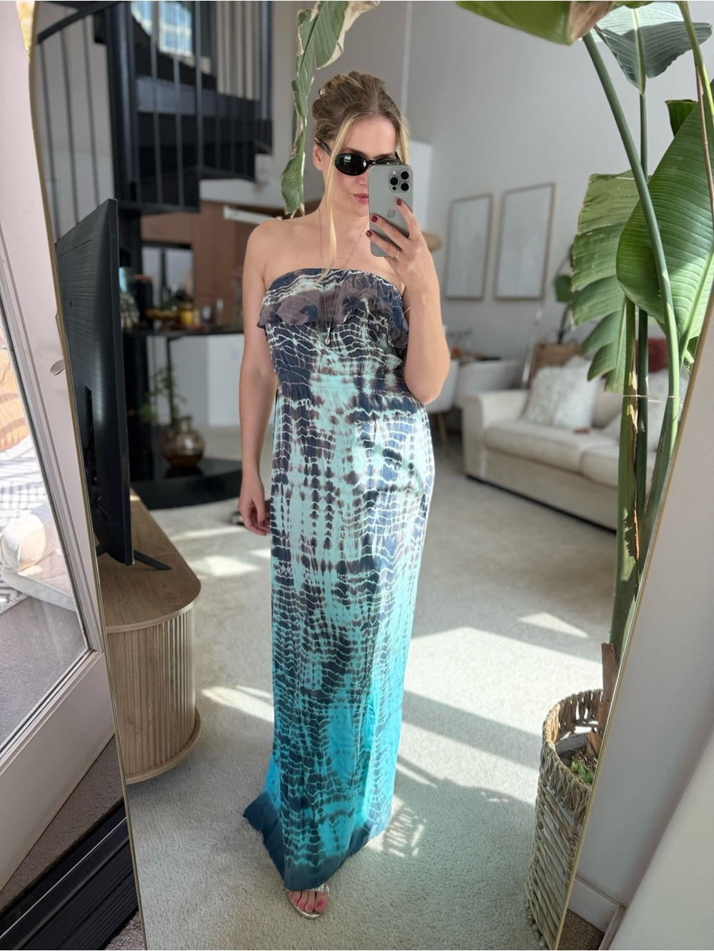 Vintage Gypsy 05 100% Silk Strapless Tie-Dye Maxi Dress sz S